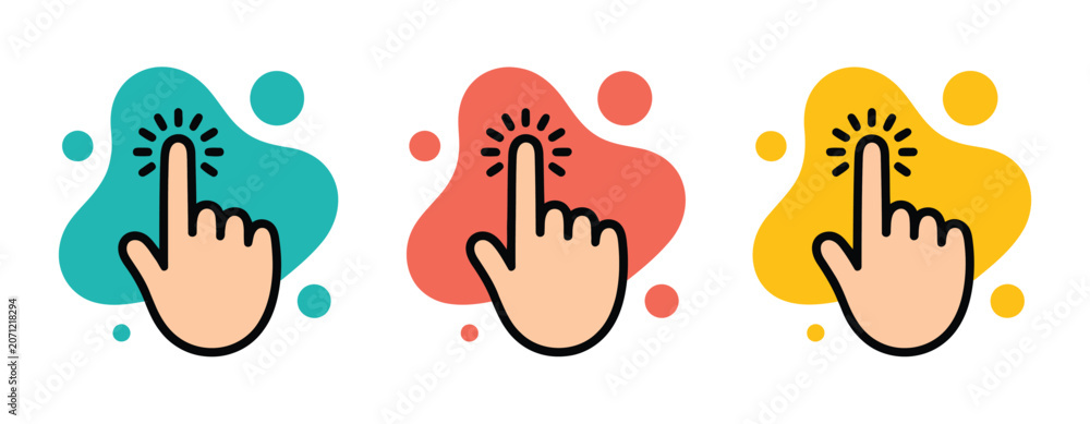 Fototapeta premium Hand Gesture Icon Set, Tapping Finger Swipe Pinch Zoom Touch Symbols Collection, Modern Mobile Interface Interaction Elements For Applications Websites And Digital User Experiences.