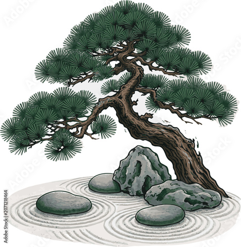 Obraz na plátně Generated on Hand drawn Pine garden decoration vector art on white background