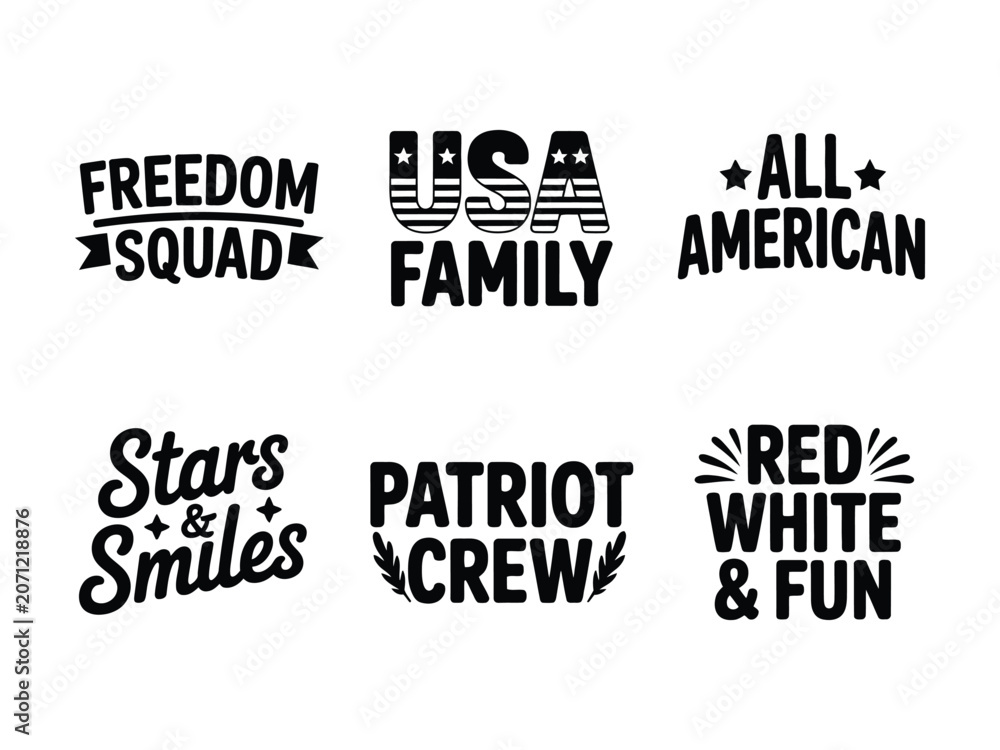 Obraz premium Patriotic slogans and phrases for independence day and american celebration usa family freedom squad