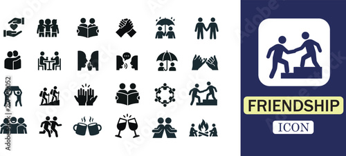 Friendship icons in black and blue on white background