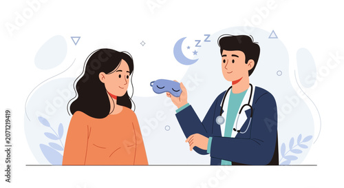 Doctor Consults Patient About Sleep Health, Offers Sleep Mask for Better Rest