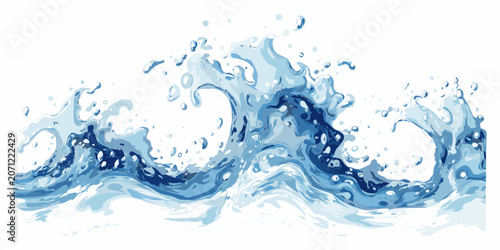 Foto Blue water splash with cresting waves and droplets vector illustration on a whit