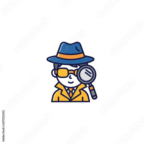 Tableau sur toile Cartoon detective with magnifying glass.