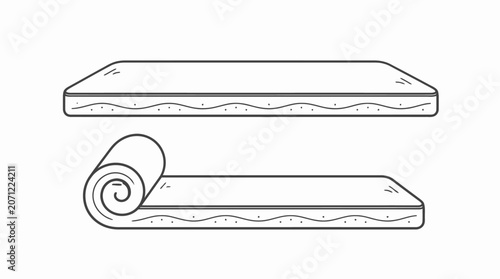 Two rolled and unrolled mattresses illustration.