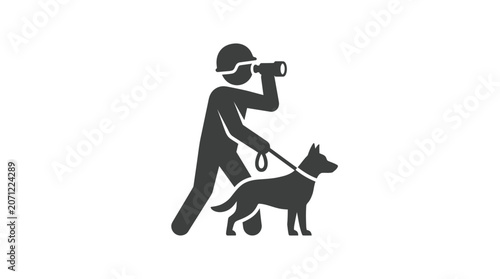 Cuadro en lienzo Man Walking Dog on Leash Outdoors.