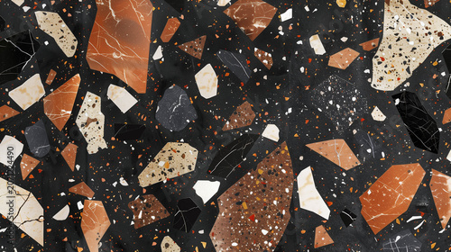 Dark terrazzo surface with colorful stone fragments creating decorative textured pattern