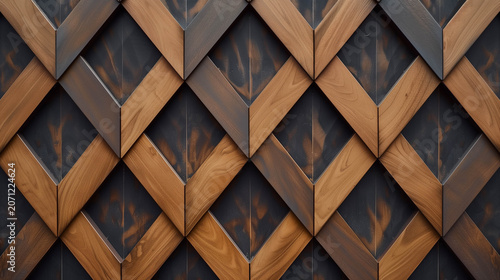Decorative wooden diamond pattern with interwoven geometric design and natural texture