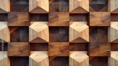 Three dimensional wooden cube pattern creating abstract geometric textured background