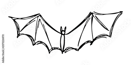 Hand drawn cute flying bat doodle Bat silhouette illustration Happy Halloween day For decoration, print, stickers, greeting card, design, kids books