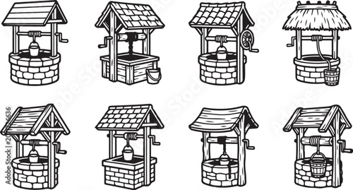 Tableau sur toile Vintage well pump illustrations in black and white