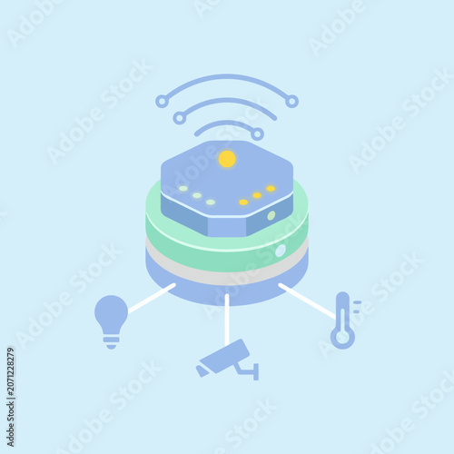 Smart devices connect to a central hub with wireless signals