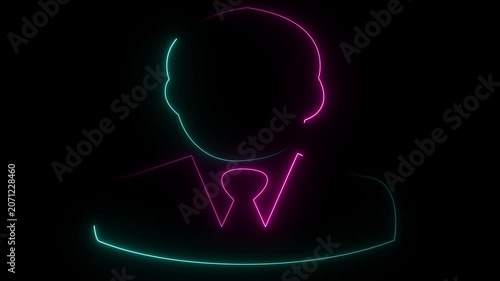 Neon Line Art Animation of a Businessman Avatar with Changing Colors