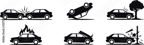 Obraz na plátně Car Accident Icons Set crash collision