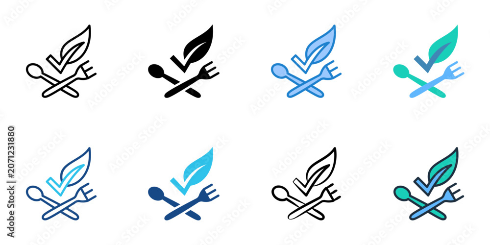 Fototapeta premium Vegan icons set multiple style collection. Editable stroke 