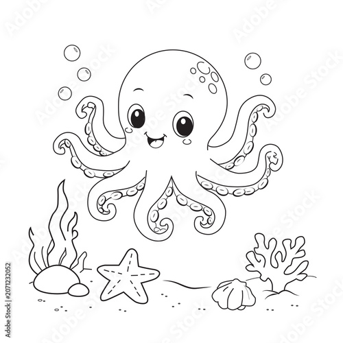 Bold and Easy Cute Octopus Coloring Pages - Minimalist Line Art Vector Illustration for Adults and Kids Relaxation Activity Book Assets