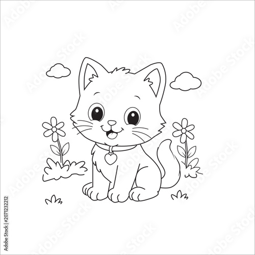 Bold and Easy Cute Little Cat Coloring Pages - Minimalist Line Art Vector Illustration for Adults and Kids Relaxation Activity Book Assets
