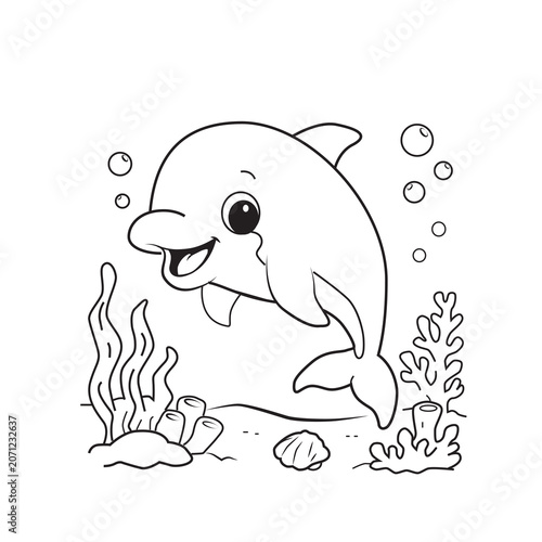 Bold and Easy Cute Dolphin Coloring Pages - Minimalist Line Art Vector Illustration for Adults and Kids Relaxation Activity Book Assets