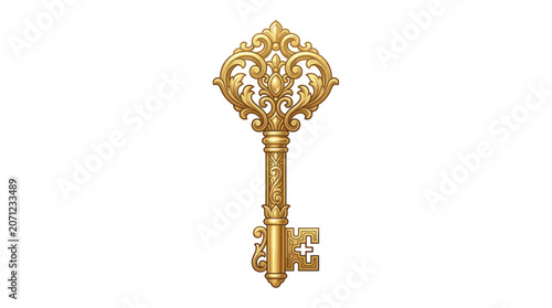 Ornate Golden Key, Antique, Vintage, Decorative, Elegant, Unlock, Secret, Treasure