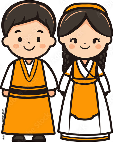 Kazakh Traditional Couple Illustration