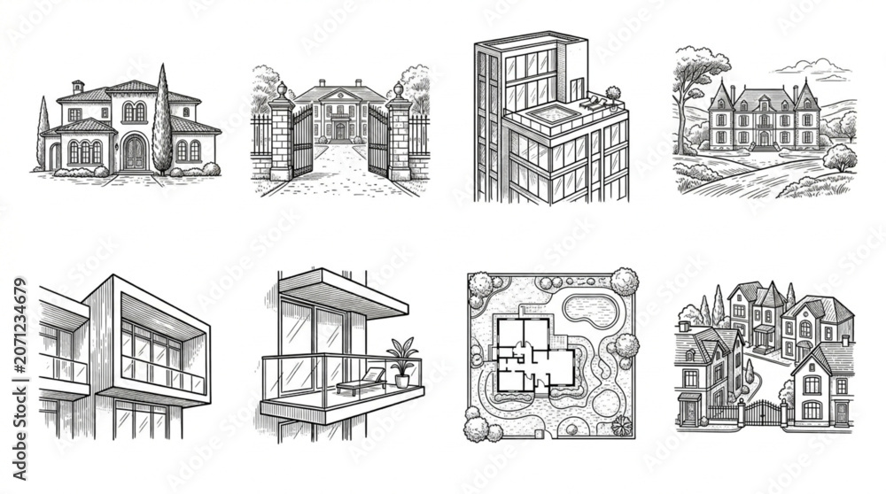 Obraz premium Detailed architectural building structures illustrated.