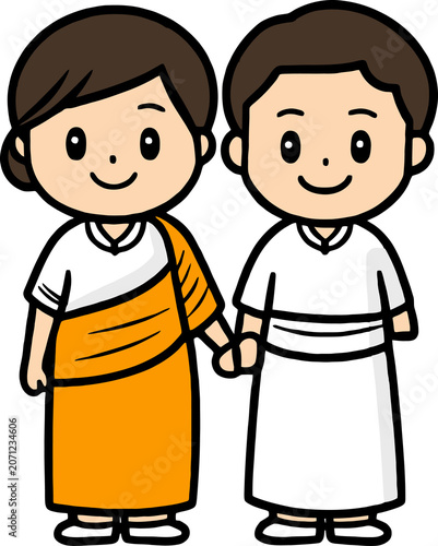 Burmese Longyi Traditional Couple Illustration