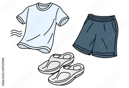 Breathable Summer Loungewear Set with Quick Dry T Shirt Shorts and Recovery Sandals for Relaxation Sports Travel and Casual Daily Comfort