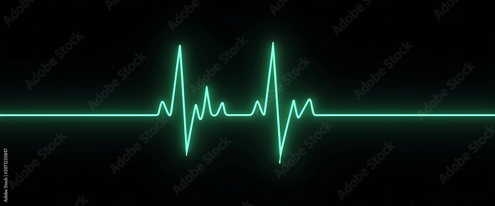 Fototapeta premium Ecg Heartbeat Line Graph Neon Green Light Glowing on Black Background Medical Science