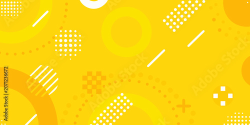 Geometric pattern with circles lines and dots on a yellow background
