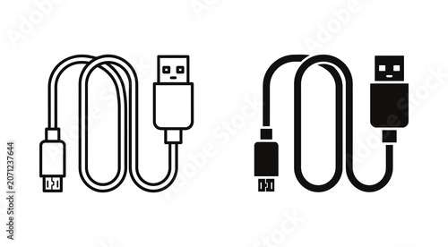 Canvastavla USB data cable icon set in outline and solid style