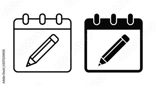 Calendar and pencil icon set in outline and solid style. Vector illustration