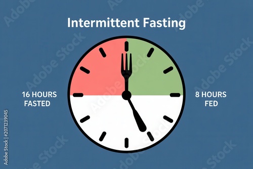 Intermittent fasting clock graphic showing fed and fasted periods