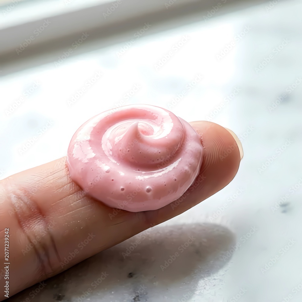 Fototapeta premium High end Macro Extreme Close Up of Skincare Cream on Fingertip