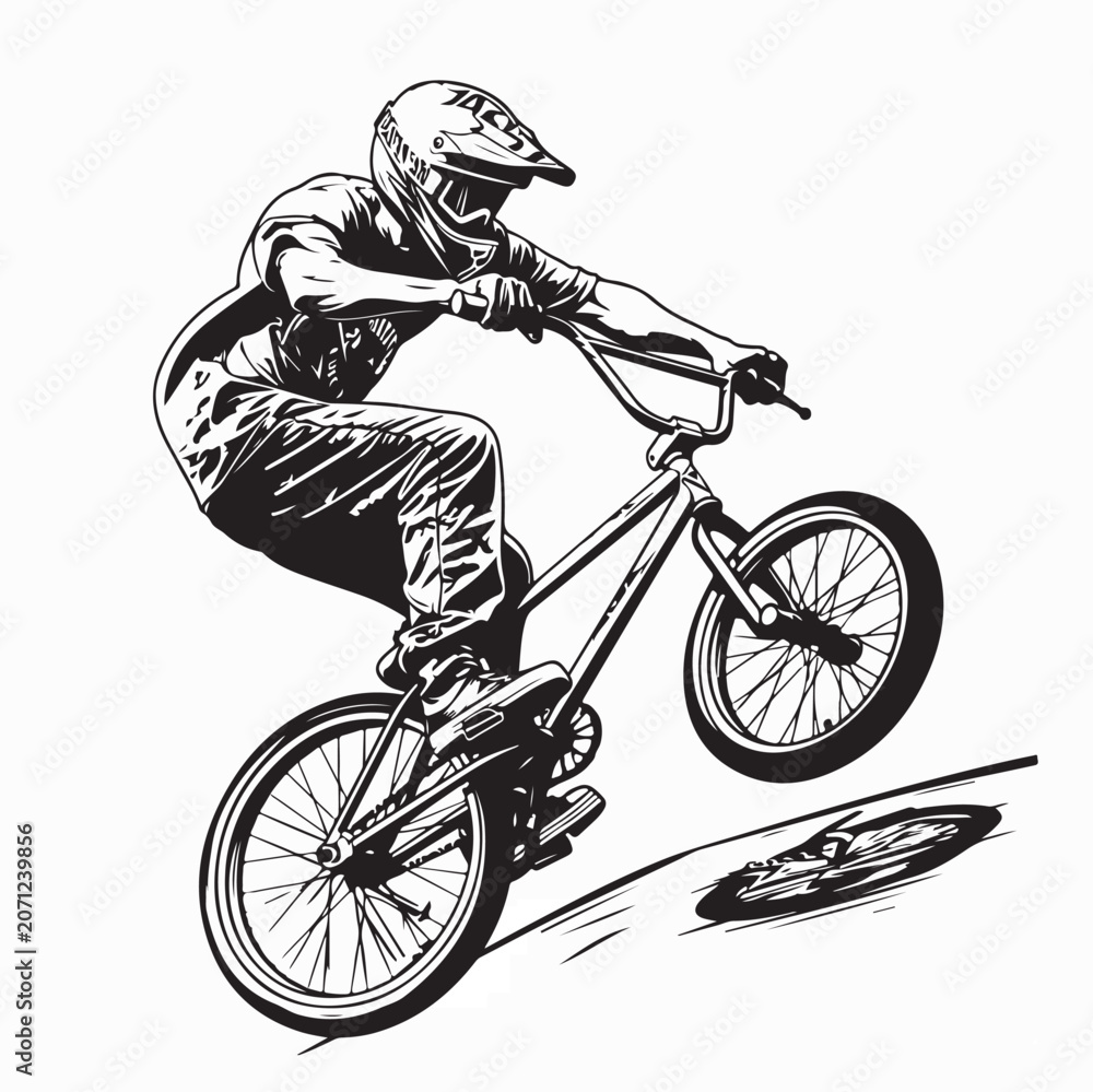 Naklejka premium Professional BMX Rider Performing Stunts Action Vector Illustration