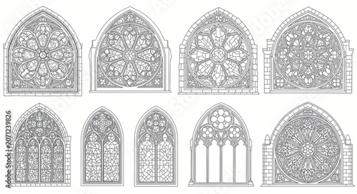 Φωτογραφία Gothic Rose Window Collection: Intricate Architectural Line Art Illustrations