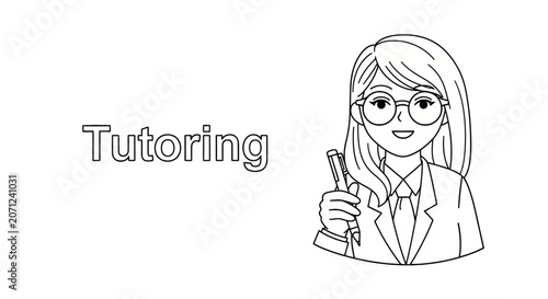 Female teacher holding a pen smiling.
