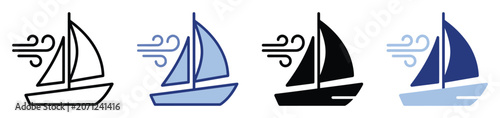 Set of sailboat and wind icons for marine navigation travel applications and graphic design projects