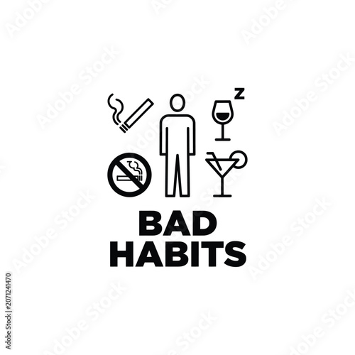 Foto Collection of lifestyle icons depicting vices like smoking alcohol and sleep dep