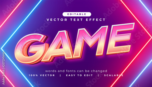 futuristic game text effect font template with blue pink neon lines