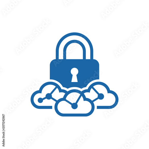 A blue digital padlock icon representing secure cloud data storage