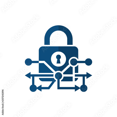 A blue digital padlock icon representing secure data network systems