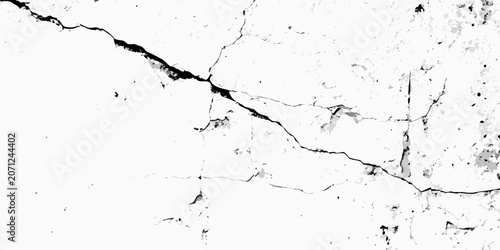 Slika na platnu Cracked plaster texture with black fissures on a white background a distressed s