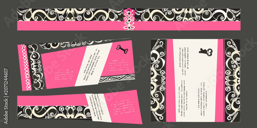 Obraz na plátně Floral ornament pattern with pink accents a repeating vector design on black bac
