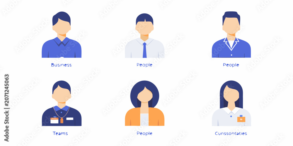 Fototapeta premium Set Of Six Flat Vector Avatars Representing Business Professionals On White Background avatar businesspeople businesswoman
