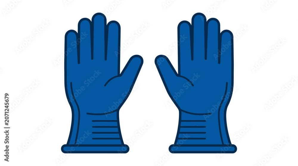 Fototapeta premium Blue protective rubber work gloves vector icon.