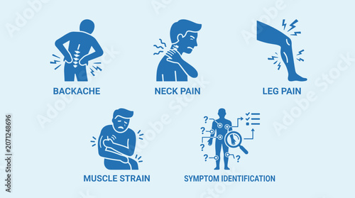 Pain, Symptoms, Health Icons, Vector Set
