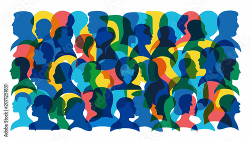 Schilderij op canvas Overlapping head silhouettes in vibrant colors create an abstract representation