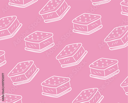 Doodle Ice Cream Sandwich Seamless Pattern Hand Drawn Dessert Doodle Vector