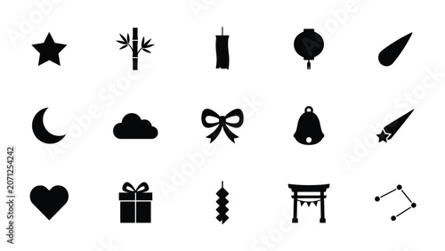 Εκτύπωση καμβά Minimalist black icon set of symbols related to celestial bodies culture and celebration