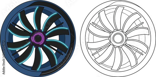 Photos Futuristic fan turbine illustration mechanical engineering concept vector graphi
