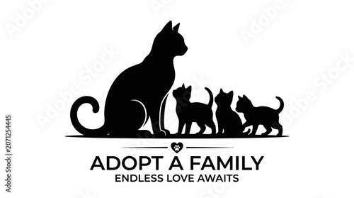 Black Cat Family Silhouette Logo.